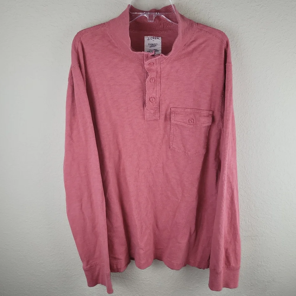 J Crew Men L Pullover‎ 100% Cotton Ringspun Jersey 4-Button Mockneck 45235